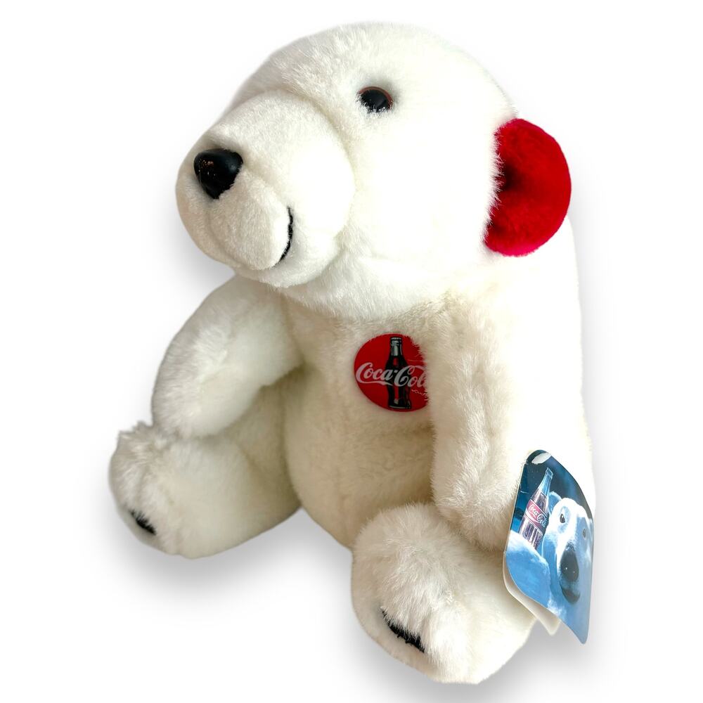 1993 Coca Cola Polar Bear Plush w/ Earmuffs Stuffed Animal Teddy White Vtg 90s